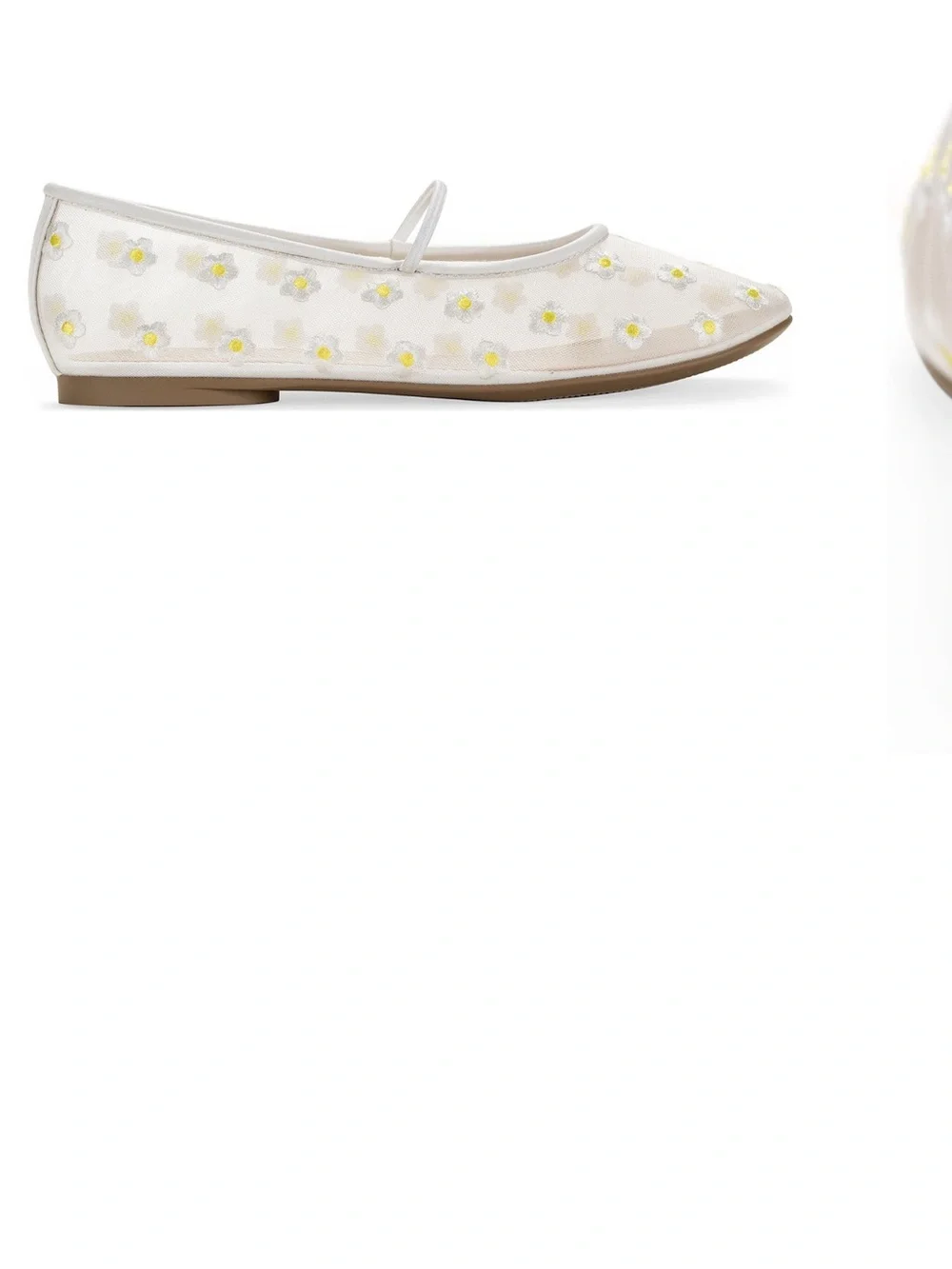 Wild Pair Sheer Floral Mary Jane Ballet Flat - White/Yellow